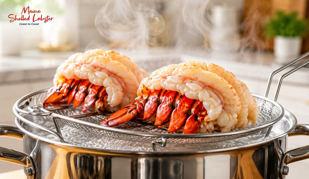 How to reheat lobster, picked lobster meat warming gently in a butter and garlic pan