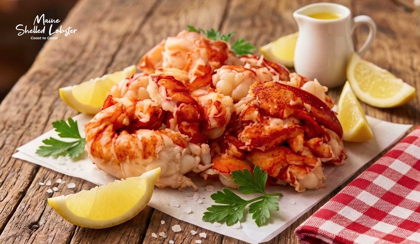Claw meat vs tail meat: Maine lobster claw and knuckle meat next to lobster tail meat 